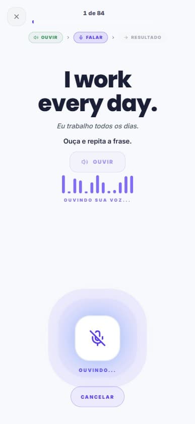 VocabRepeat — tela de treino de pronúncia, ouvindo sua voz