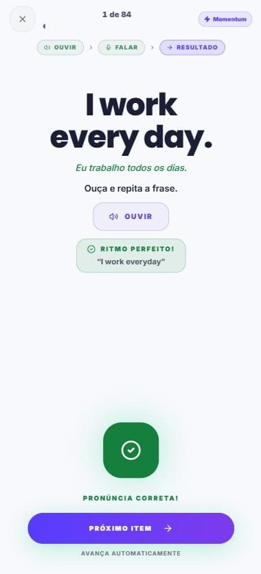 VocabRepeat — pronúncia correta, avançando para próxima palavra